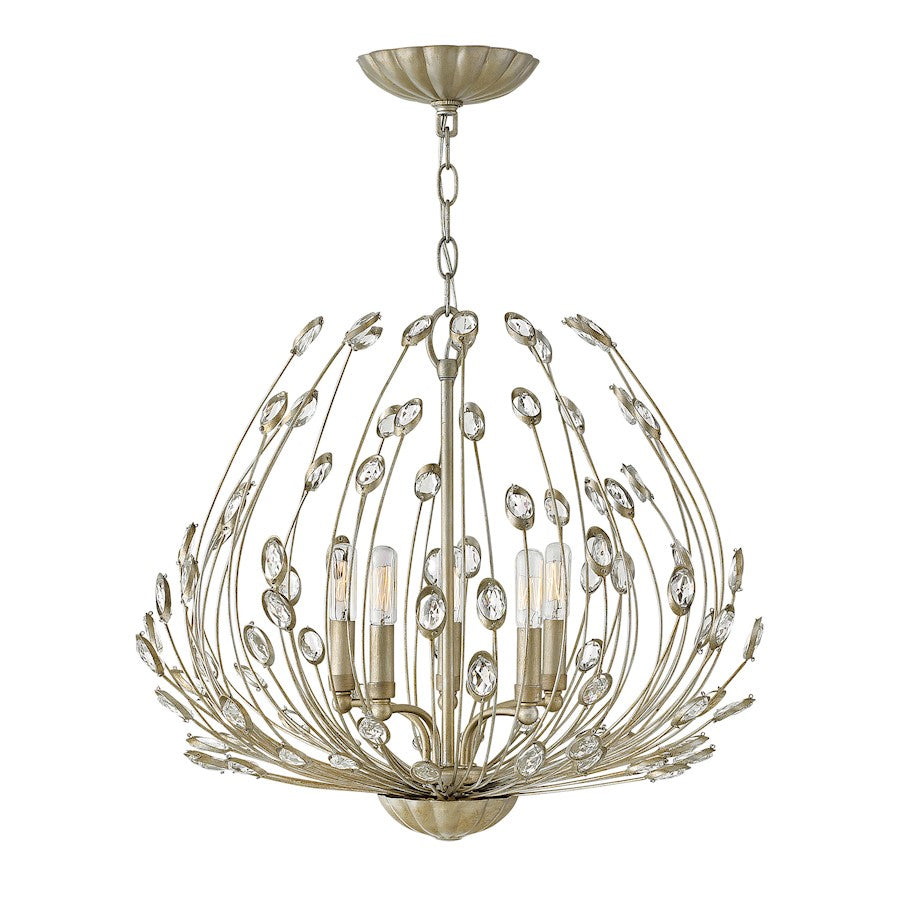 5 Light Tulah Chandelier, Silver Leaf