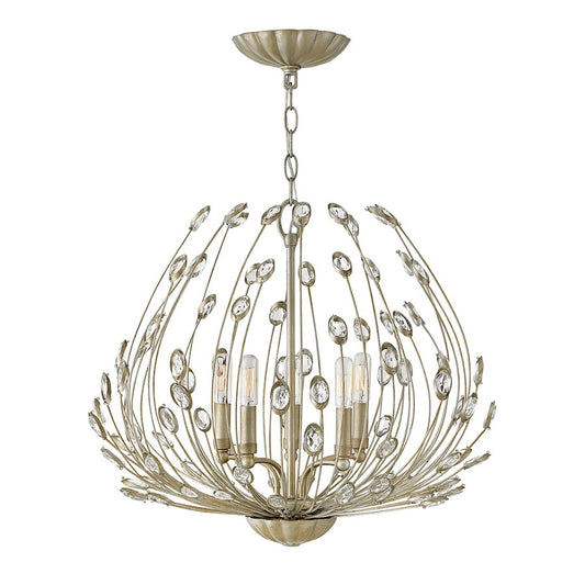 5 Light Tulah Chandelier, Silver Leaf