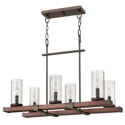 6 Light Chandelier Linear, Rustic Iron