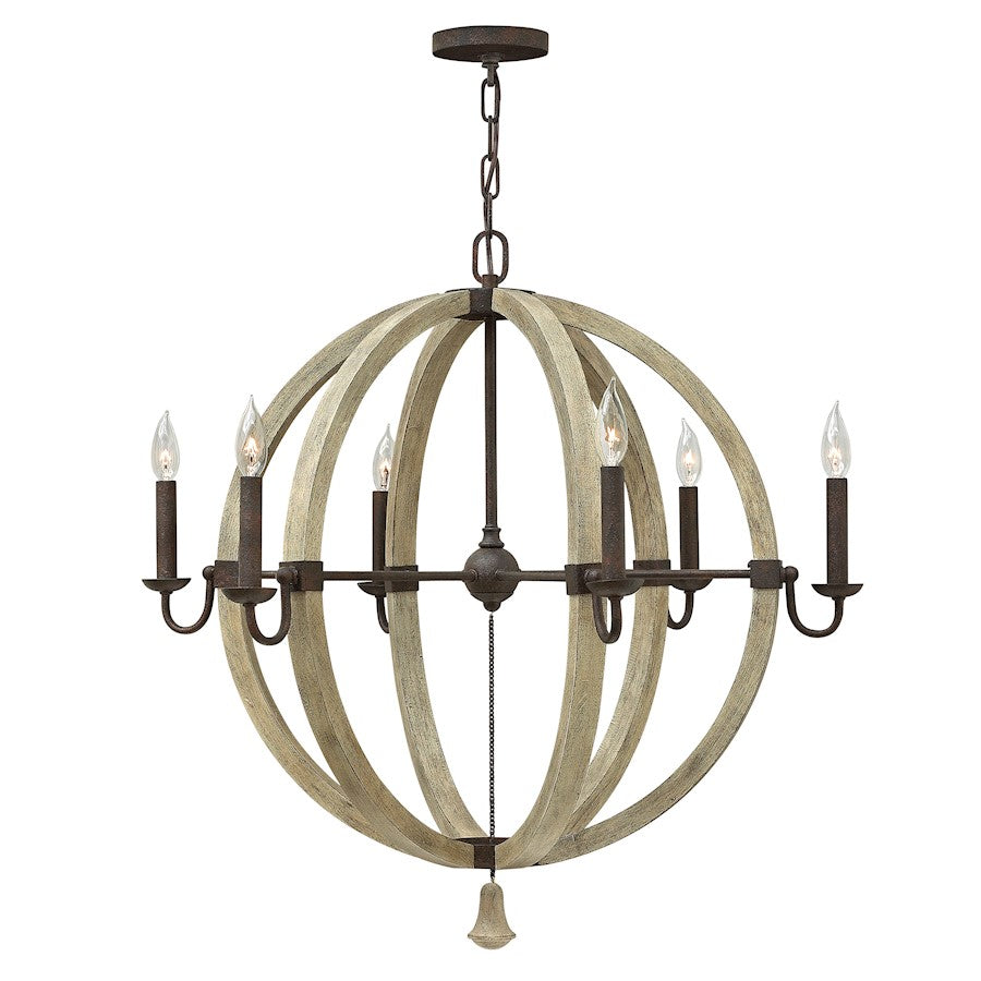 6 Light Chandelier Foyer, Iron Rust