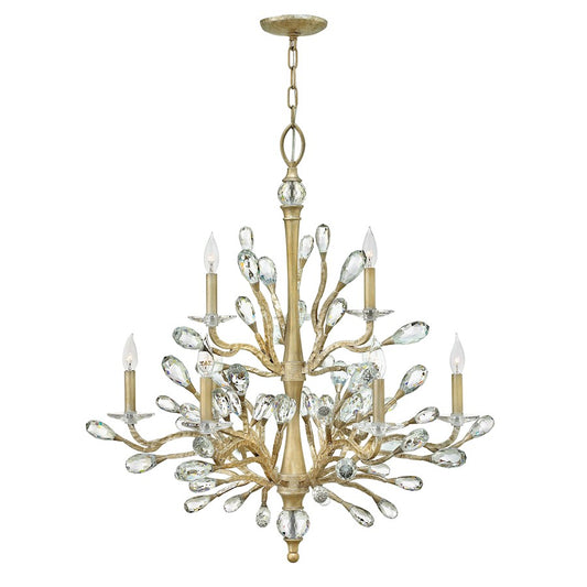 9 Light Chandelier 2 Tier, Champagne Gold