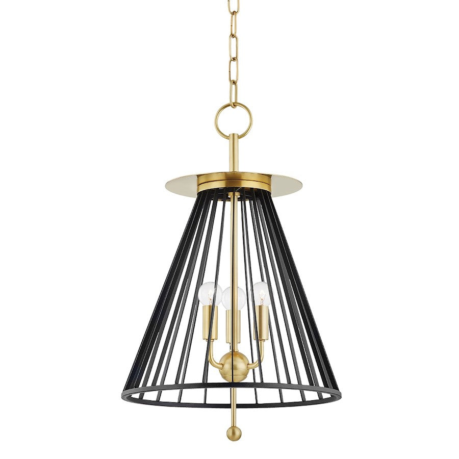 Hudson Valley Cagney 3-Light Pendant, Aged Brass/Black - 1014-AGB-BK