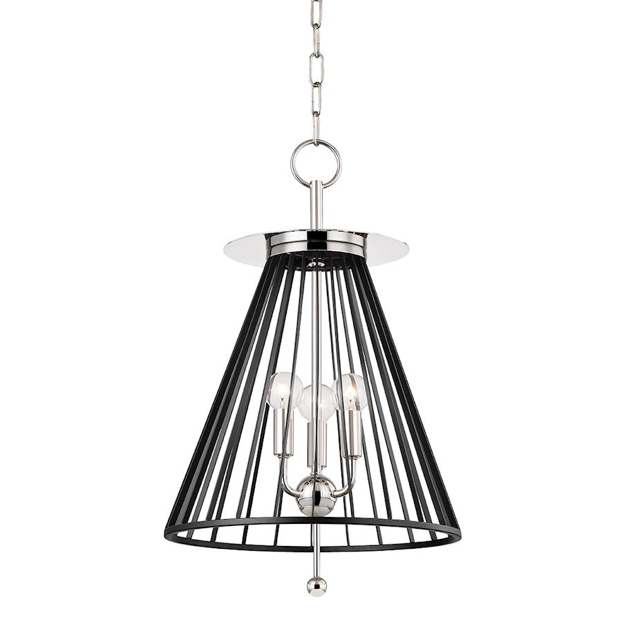 Hudson Valley Cagney 3-Light Pendant, Polished Nickel/Black - 1014-PN-BK