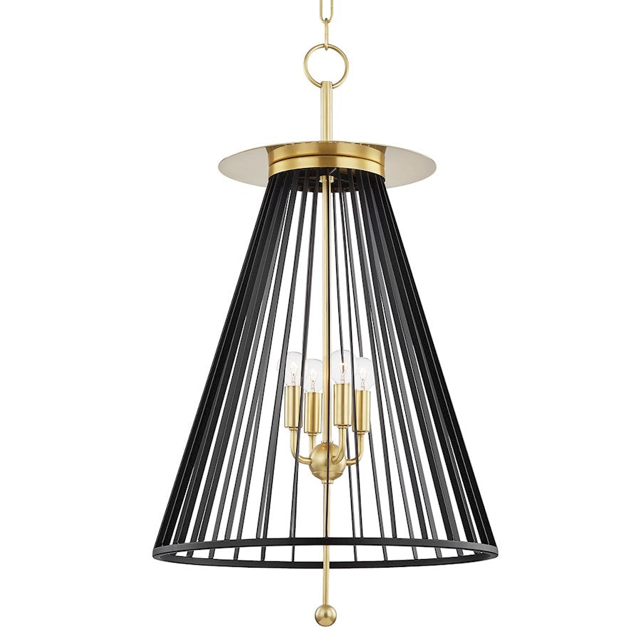 Hudson Valley Cagney 4-Light Pendant, Aged Brass/Black - 1018-AGB-BK