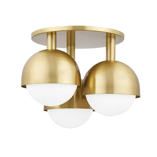 Hudson Valley Foster 3 Light Semi Flush Mount, Aged Brass/Opal - 1203-AGB