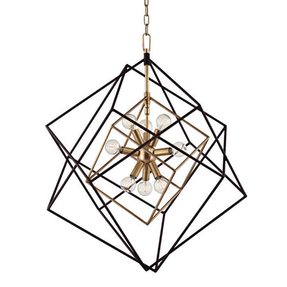 9 Light Pendant, Aged Brass