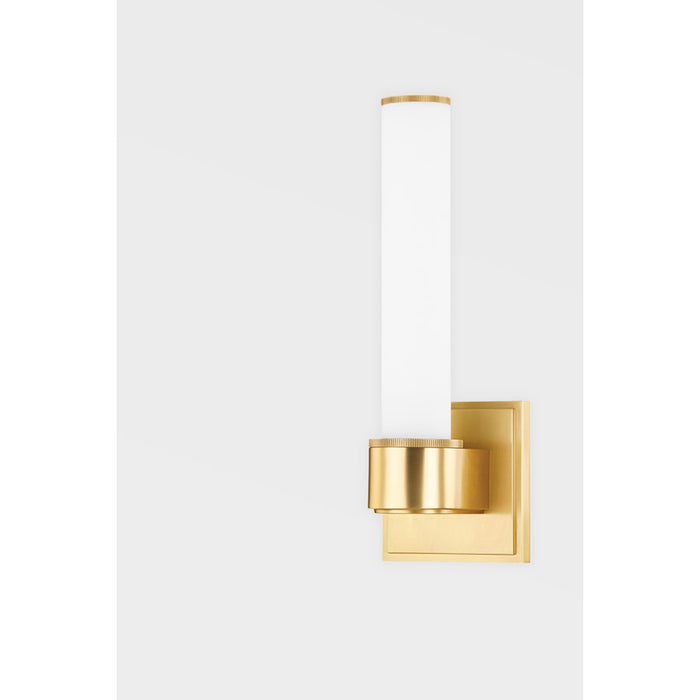 Hudson Valley Mill Valley Wall Sconce, Aged Brass/White