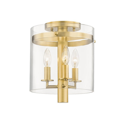 Hudson Valley Baxter 3 Light Flush Mount, Aged Brass/Clear Glass - 1303-AGB