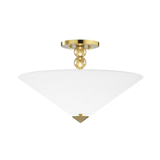 Hudson Valley Flare 2 Light Flush Mount, Brass/White Belgian Linen - 1318-AGB