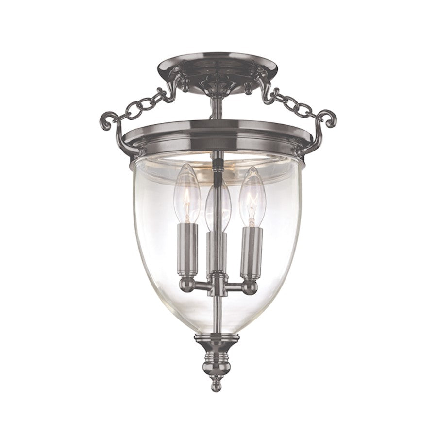 Hudson Valley Hanover 3 Light Semi Flush Mount, Historic Nickel/Clear - 140-HN