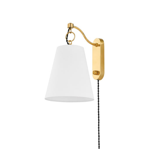 Hudson Valley Joan 1 Light Plug-in Sconce, Aged Brass/White - 1415-AGB