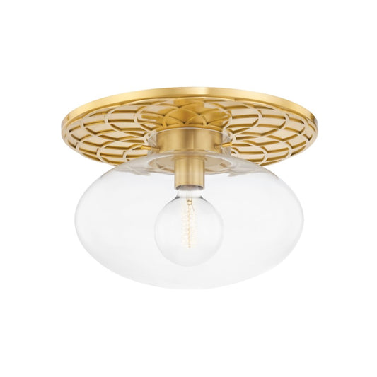 Hudson Valley New Paltz 1 Light Semi Flush Mount, Aged Brass/Clear - 1418-AGB