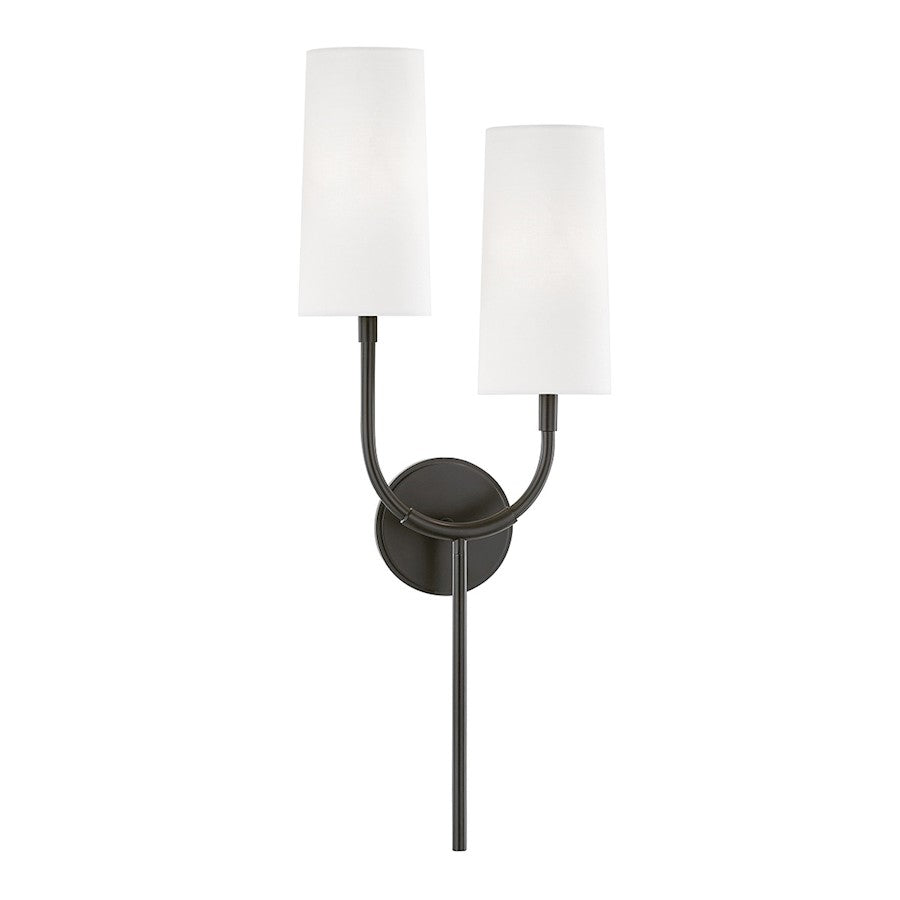 Hudson Valley Vesper 2 Light Wall Sconce, Old Bronze/White Linen Shade - 1422-OB