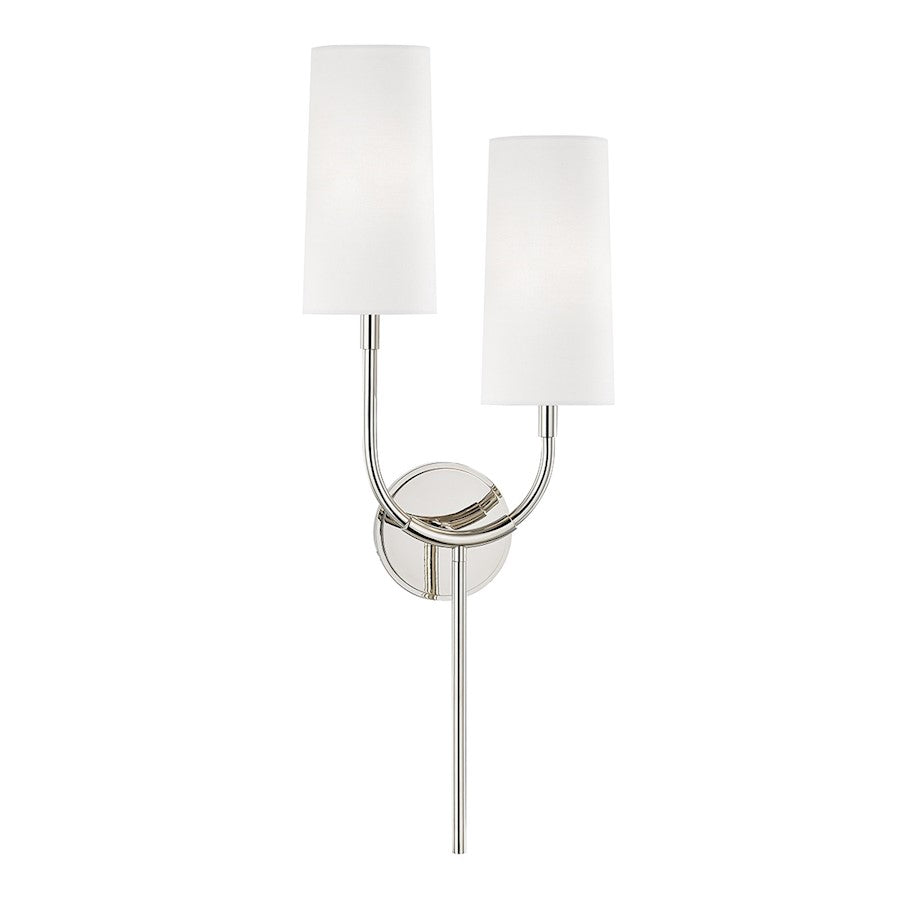 Hudson Valley Vesper 2 Light Wall Sconce, Nickel/White Linen Shade - 1422-PN