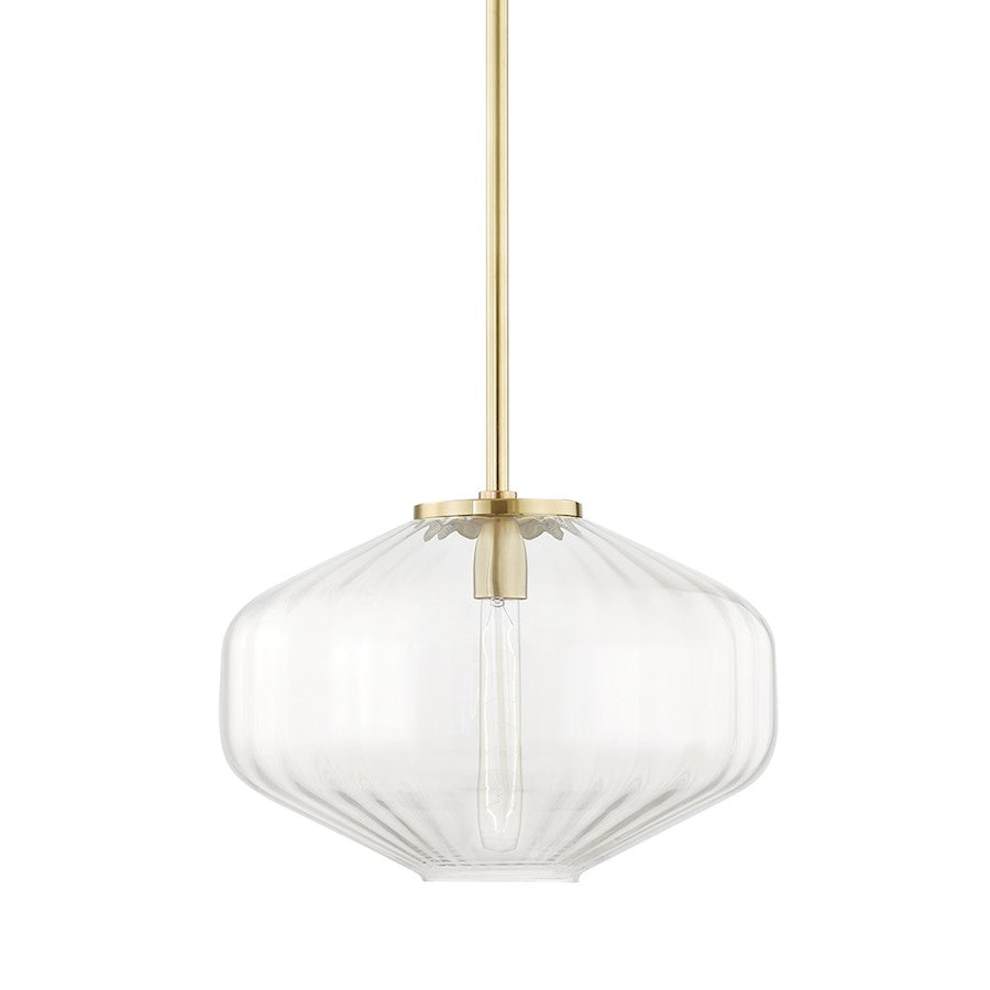 Hudson Valley Bennett 1 Light C Pendant, Aged Brass/Clear - 1518-AGB