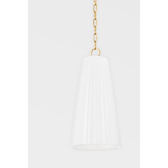 Hudson Valley Treman 1 Light Pendant, Brass/Gloss White/White