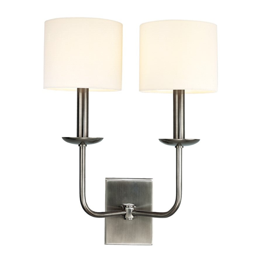 Hudson Valley Kings Point 2 Light Sconce, Antique Nickel/Off White - 1712-AN