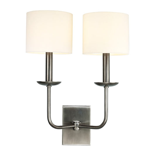 Hudson Valley Kings Point 2 Light Sconce, Antique Nickel/Off White - 1712-AN