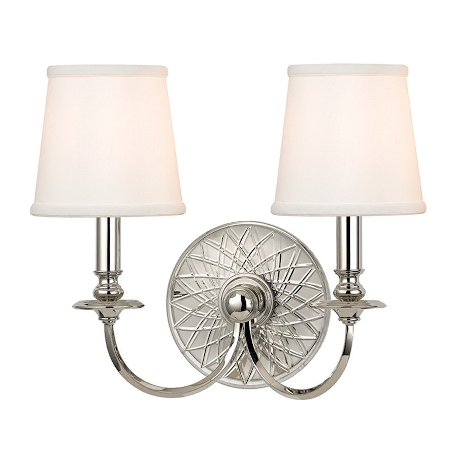 Hudson Valley Yates 2 Light Wall Sconce, Polished Nickel/White - 1882-PN