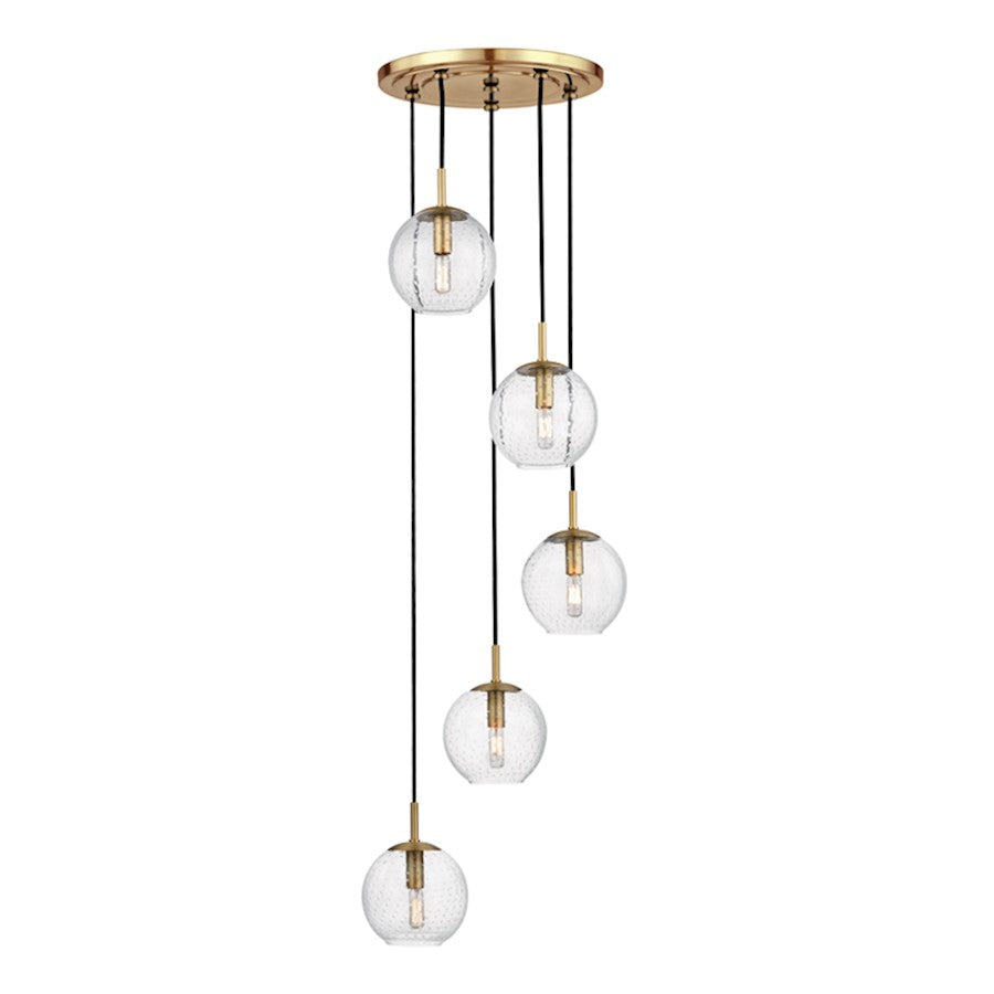 Hudson Valley Rousseau 5 Light Pendant, Aged Brass/Clear - 2035-AGB-CL