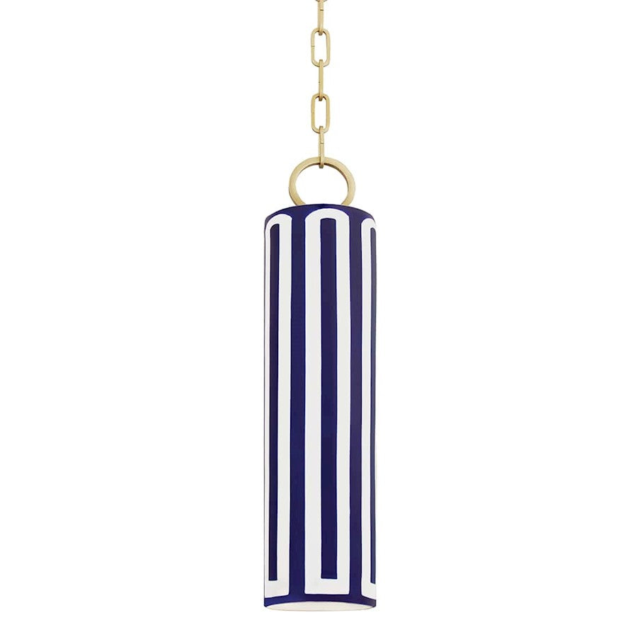 Hudson Valley Brookville 1 Light Pendant, Brass/Blue Ceramic Shade - 2384-AGB-BL