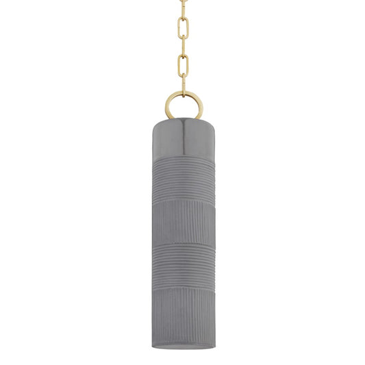 Hudson Valley Brookville 1 Light Pendant, Aged Brass/Gray - 2384-AGB-GRY