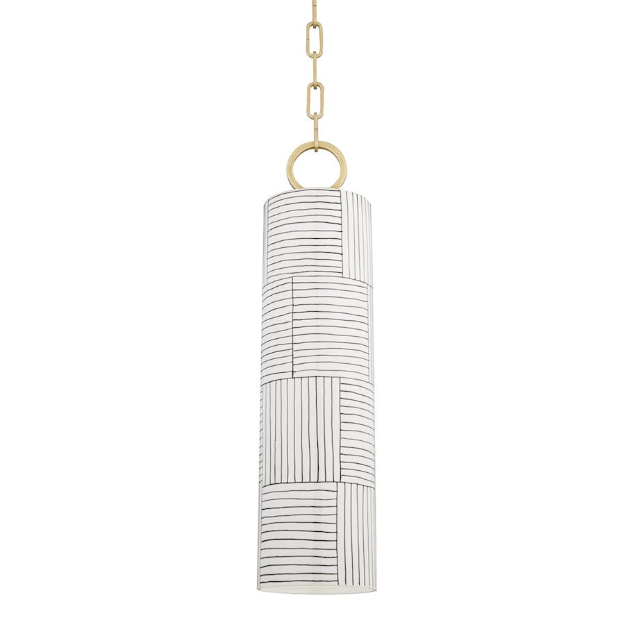 Hudson Valley Brookville 1 Light Pendant, Brass/Stipe Ceramic - 2384-AGB-ST