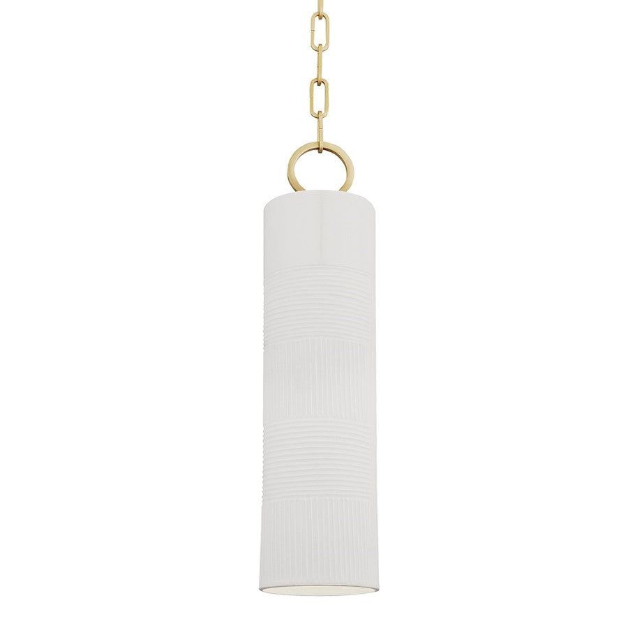 Hudson Valley Brookville 1 Light Pendant, Brass/White Ceramic - 2384-AGB-WH