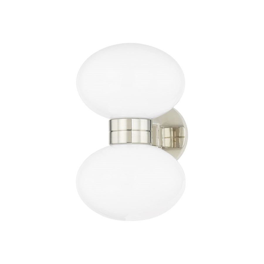 Hudson Valley Otsego 2 Light Wall Sconce, Polished Nickel/Opal Shiny - 2402-PN