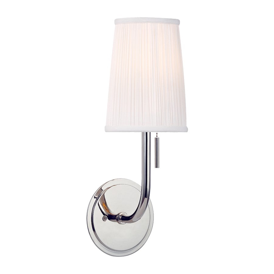 Hudson Valley Sanford 1 Light Sconce, Polished Nickel/White/Pleated - 311-PN