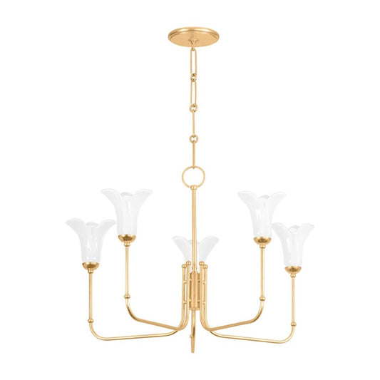 Hudson Valley Montclair 5 Light Chandelier, Vintage Gold Leaf/White - 3345-VGL