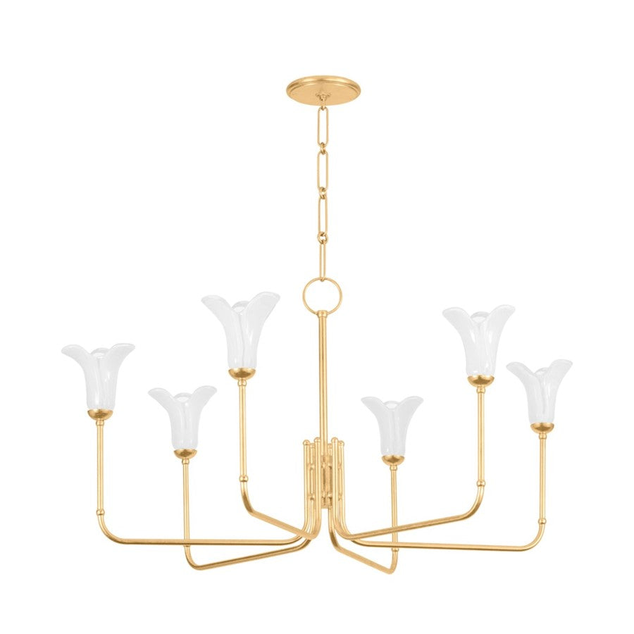 Hudson Valley Montclair 6 Light Chandelier, Vintage Gold Leaf/White - 3346-VGL