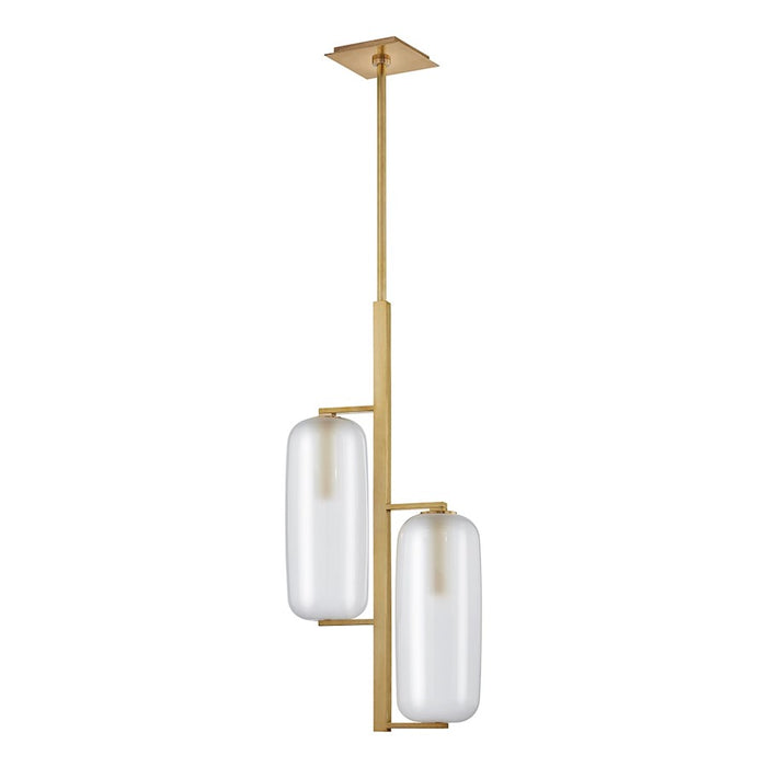 Hudson Valley Pebble 2 Light Pendant, Aged Brass/Frosted Glass - 3472-AGB