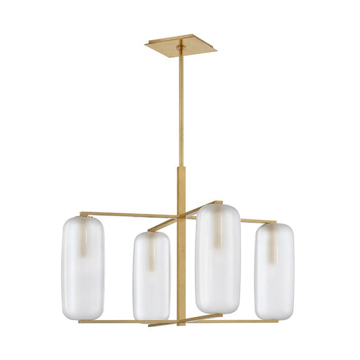 Hudson Valley Pebble 4 Light Chandelier, Aged Brass/Frosted Glass - 3474-AGB