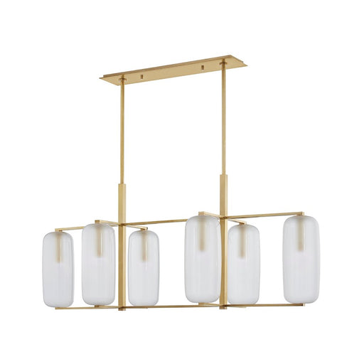 Hudson Valley Pebble 6 Light Linear Island, Aged Brass/Frosted Glass - 3476-AGB
