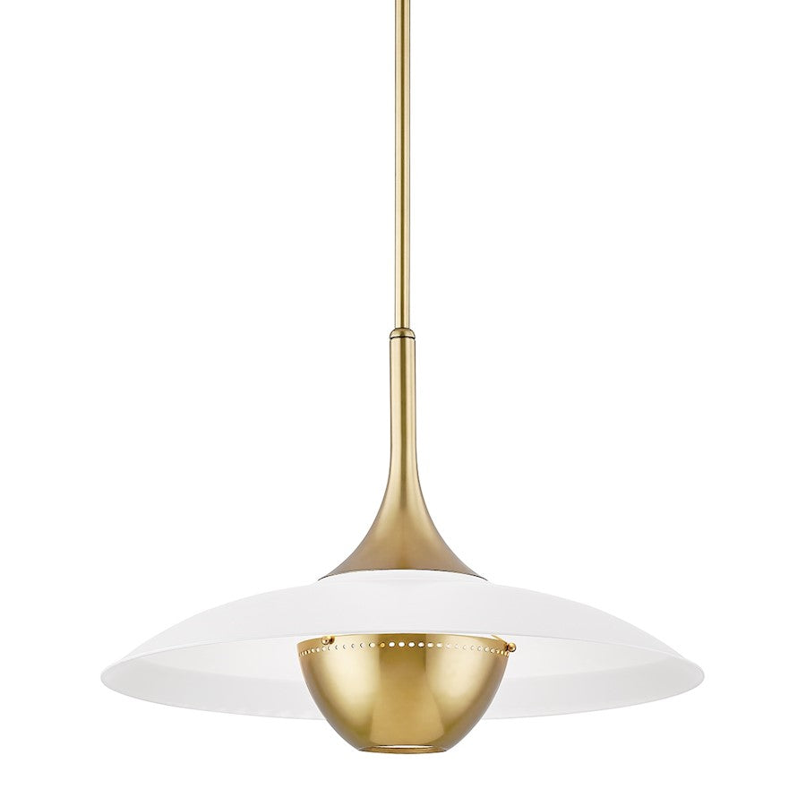 Hudson Valley Clarkson 1 Light Pendant, Aged Brass/White Shade - 3724-AGB-WH