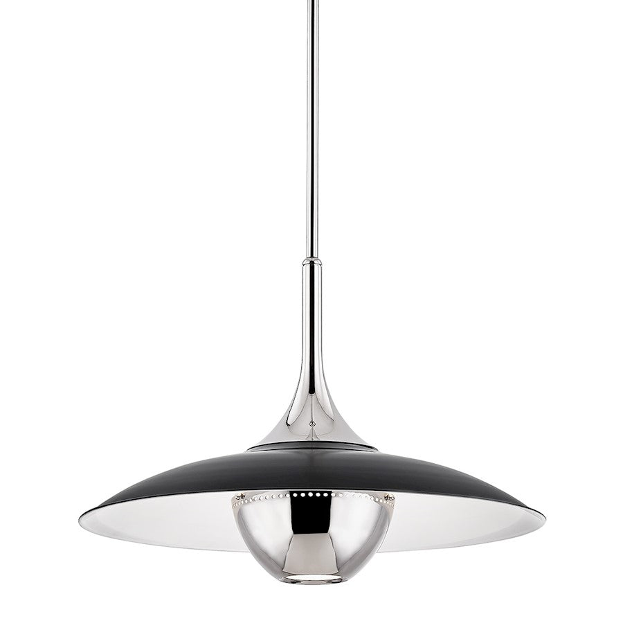 Hudson Valley Clarkson 1 Light Pendant, Polished Nickel/Black Shade - 3724-PN-BK