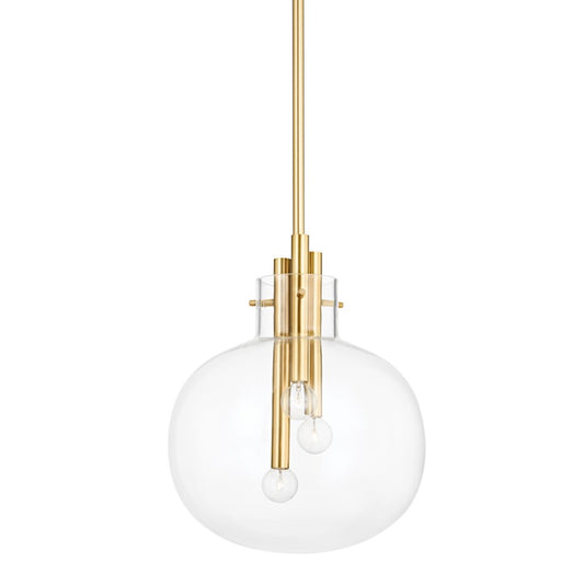 Hudson Valley Hempstead 3 Light 17" Pendant, Aged Brass/Clear - 3914-AGB