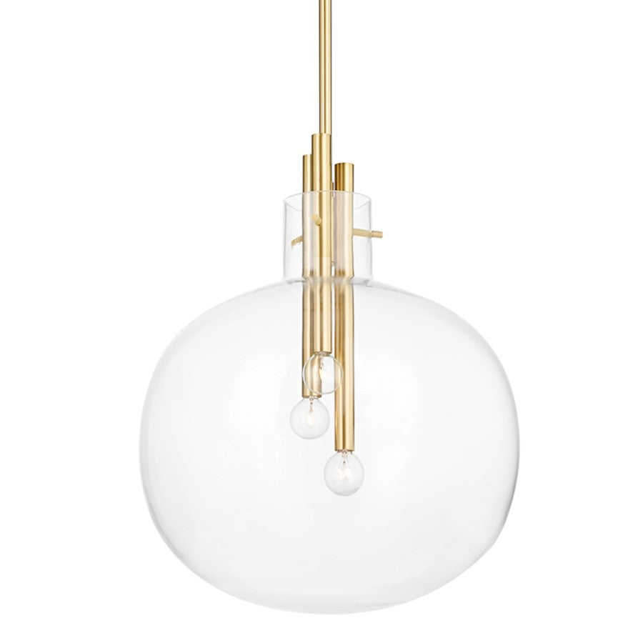 Hudson Valley Hempstead 3 Light 23" Pendant, Aged Brass/Clear - 3918-AGB