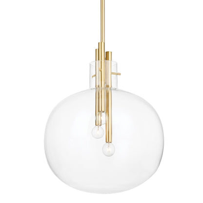 Hudson Valley Hempstead 3 Light 23" Pendant, Aged Brass/Clear - 3918-AGB