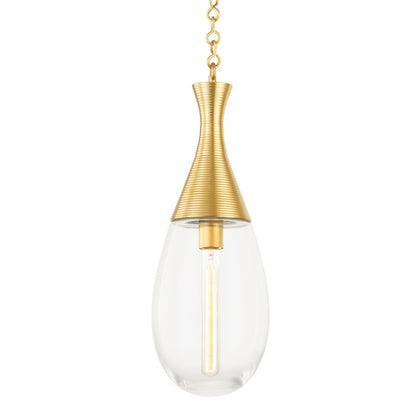 Hudson Valley Southold 1 Light 21" Pendant, Aged Brass/Clear - 3938-AGB