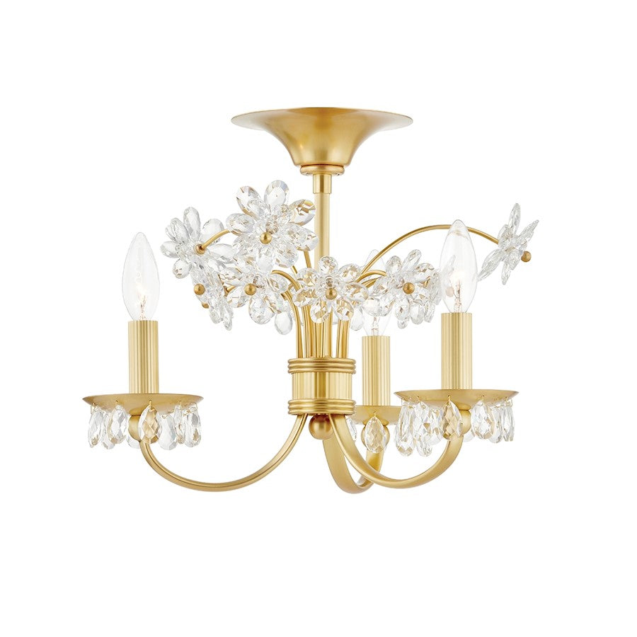 Hudson Valley Beaumont 3 Light Flush Mount, Aged Brass/White Glass - 4403-AGB