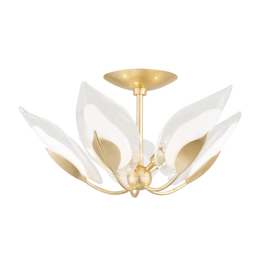 Hudson Valley Blossom 5 Light Semi Flush, Gold Leaf/Clear Glass - 4805-GL