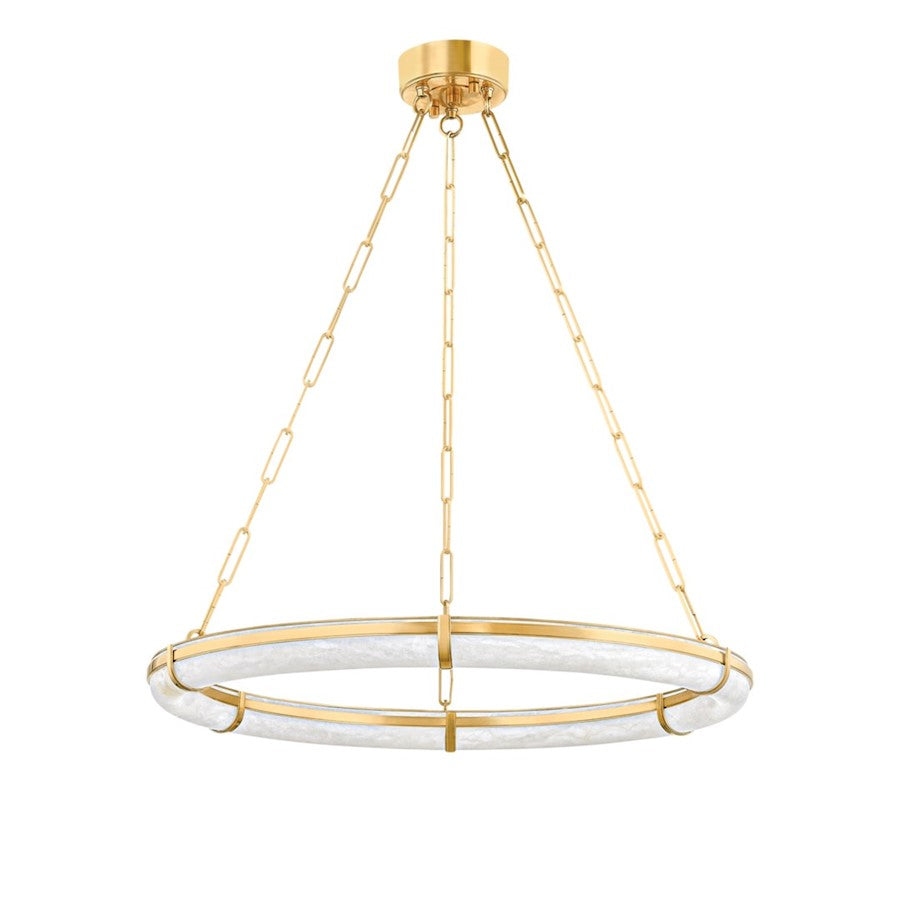 Hudson Valley Sennett 1 Light 31" Chandelier, Aged Brass/White - 5130-AGB