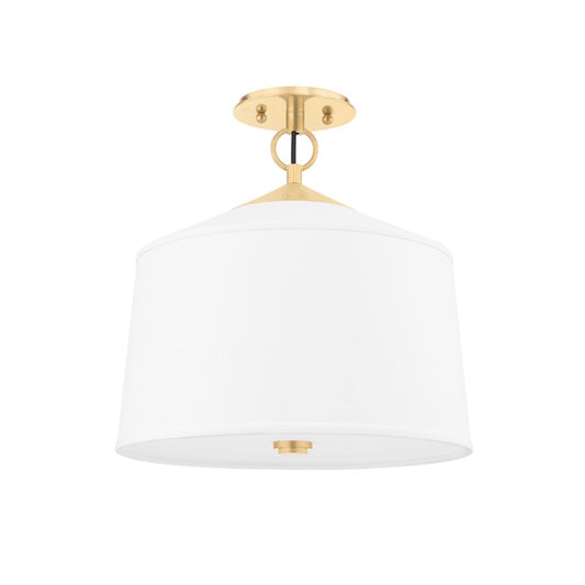 Hudson Valley White Plains 1 Light Semi Flush Mount, Aged Brass/White - 5210-AGB