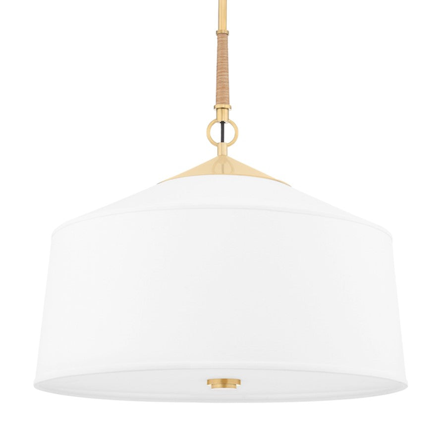 Hudson Valley White Plains 3 Light Pendant, Aged Brass/White - 5223-AGB