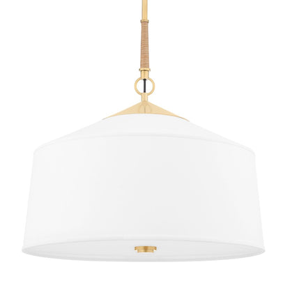 Hudson Valley White Plains 3 Light Pendant, Aged Brass/White - 5223-AGB