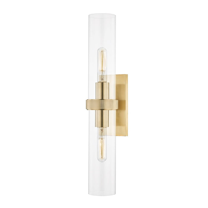 Hudson Valley Briggs 2-Light Wall Sconce, Aged Brass/Clear Glass - 5302-AGB