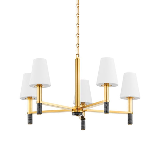 Hudson Valley Montreal 5 Light Chandelier, Aged Brass/White - 5630-AGB