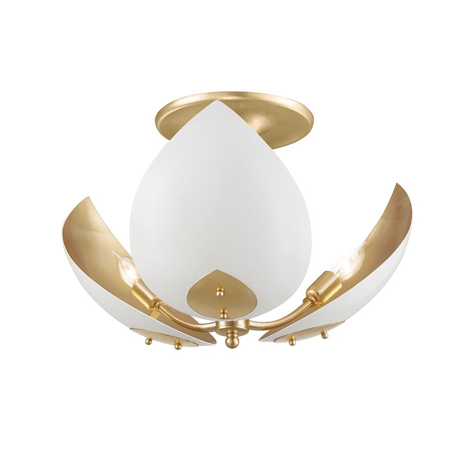 Hudson Valley Lotus 3 Light Semi Flush, Gold Leaf/White Shade - 5703-GL-WH